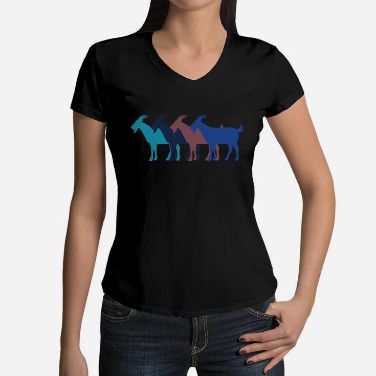Vintage Retro Art Goat Lover Gift Women V-Neck T-Shirt