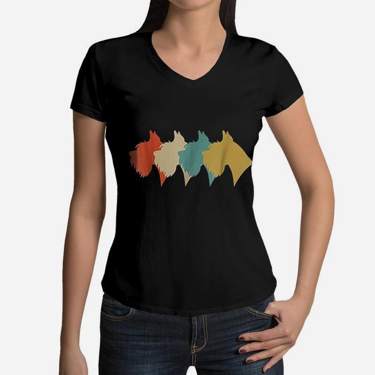 Vintage Retro Art Schnauzer Women V-Neck T-Shirt