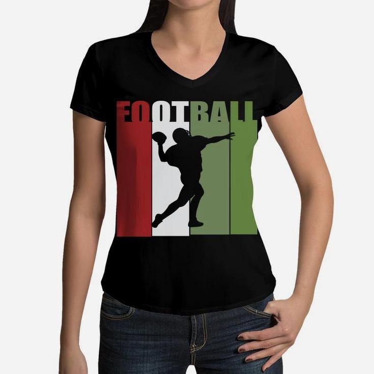 Vintage Retro Football Player I Love Football Women V-Neck T-Shirt