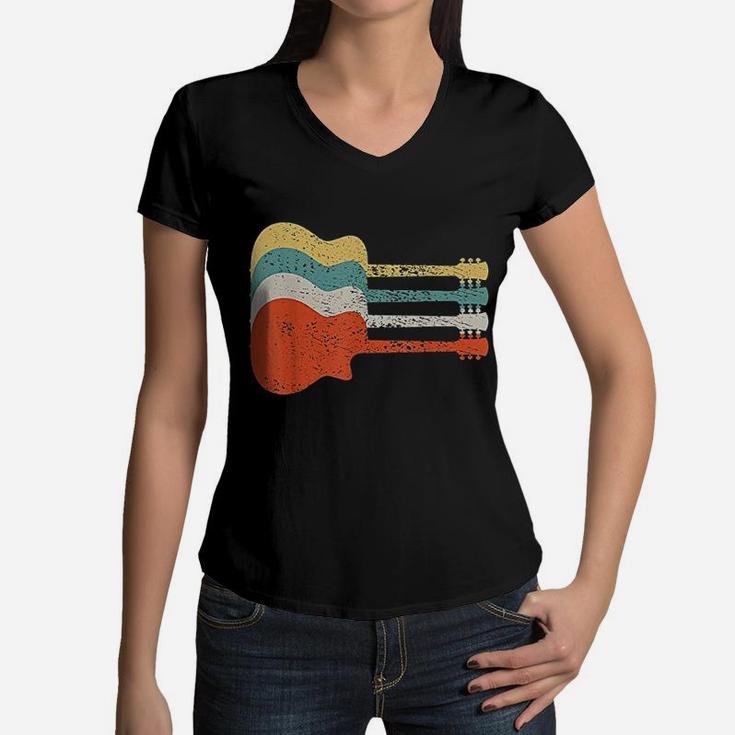 Vintage Retro Guitar Women V-Neck T-Shirt