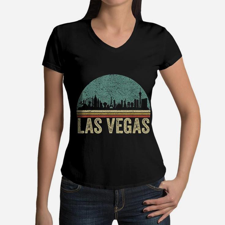 Vintage Retro Las Vegas Souvenir Skyline Las Vegas Women V-Neck T-Shirt