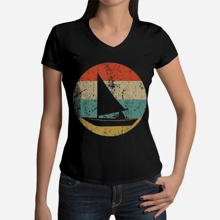 Vintage Retro Sail Boat Women V-Neck T-Shirt
