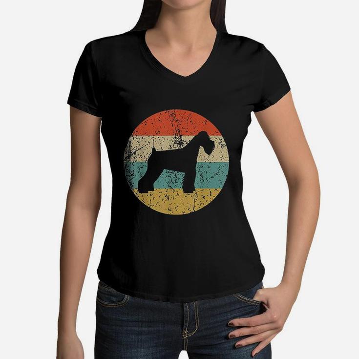 Vintage Retro Schnauzer Dog Women V-Neck T-Shirt