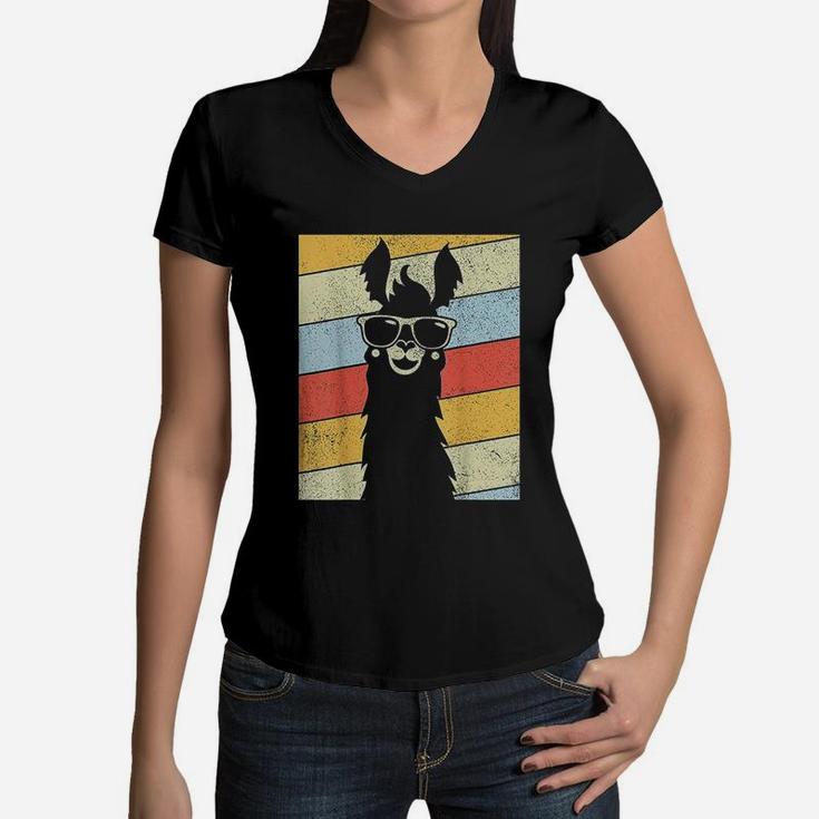 Vintage Retro Style Llama Alpaca 80s Llama Lovers Gift Women V-Neck T-Shirt