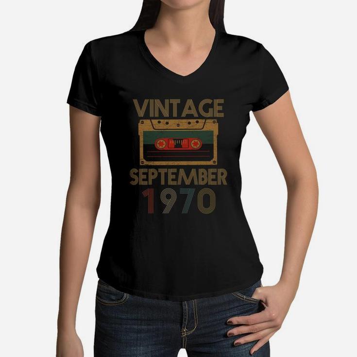 Vintage September 1970 Women V-Neck T-Shirt