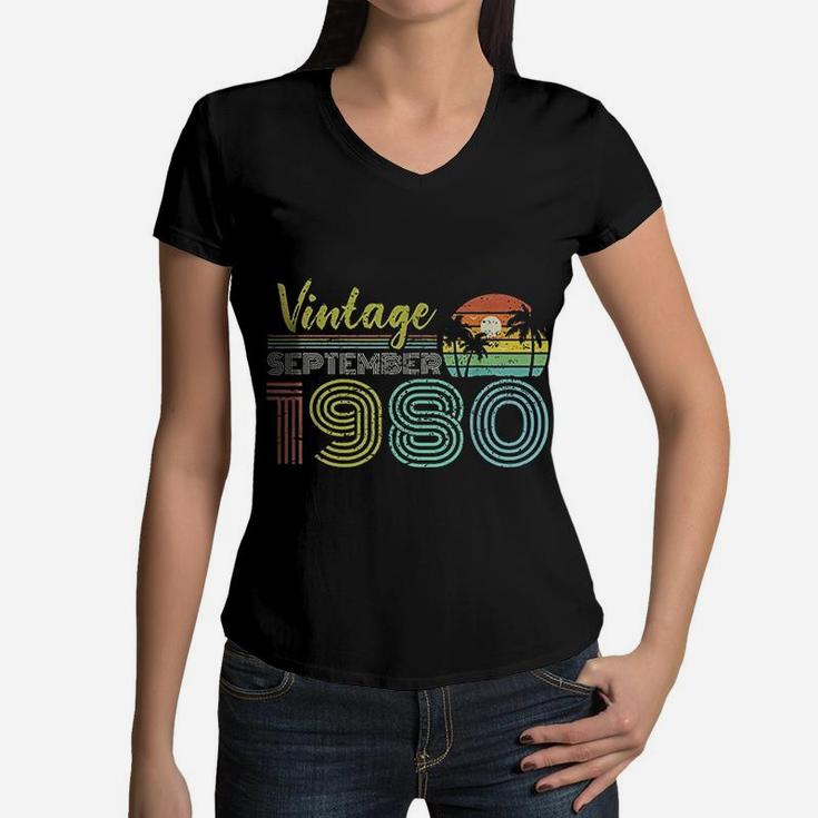 Vintage September 1980 41stears Old Birthday  Women V-Neck T-Shirt