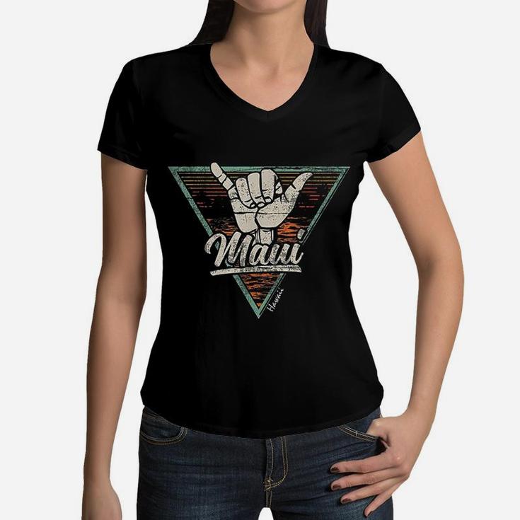Vintage Shaka Maui Hawaii Women V-Neck T-Shirt