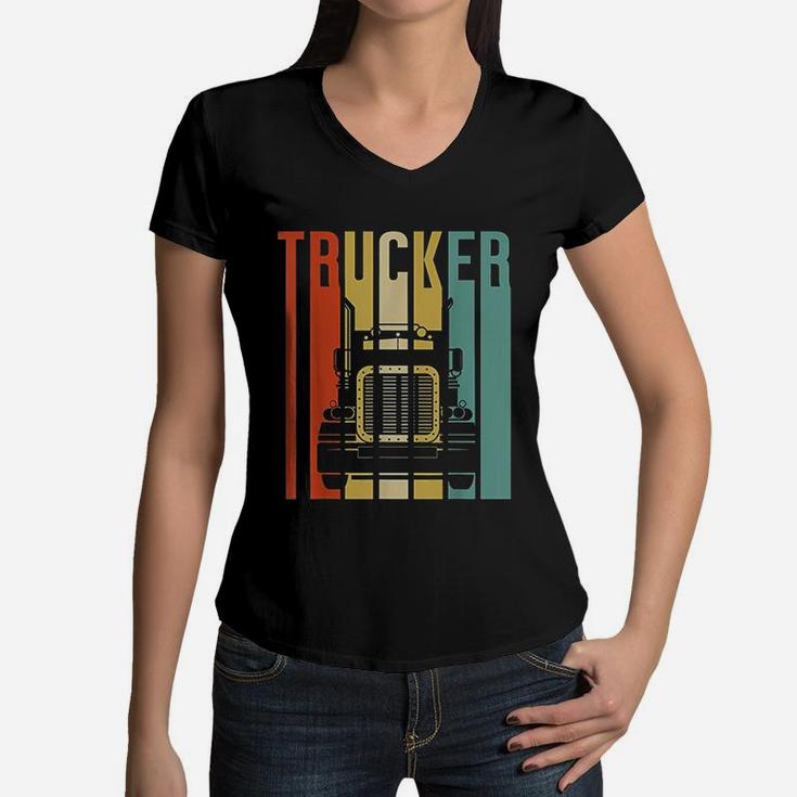 Vintage Silhouette Trucker Women V-Neck T-Shirt