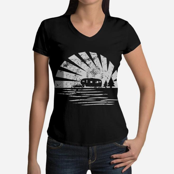 Vintage Sunset Shirt 5th Wheel Camper Rv Vacation Gift Women V-Neck T-Shirt