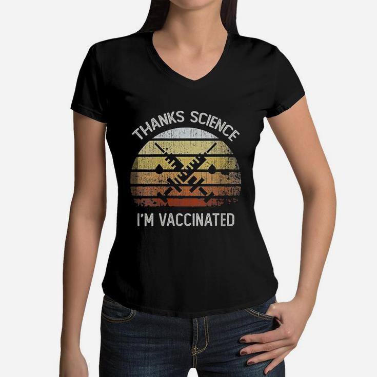 Vintage Thanks Science I Am Vaccinated Women V-Neck T-Shirt