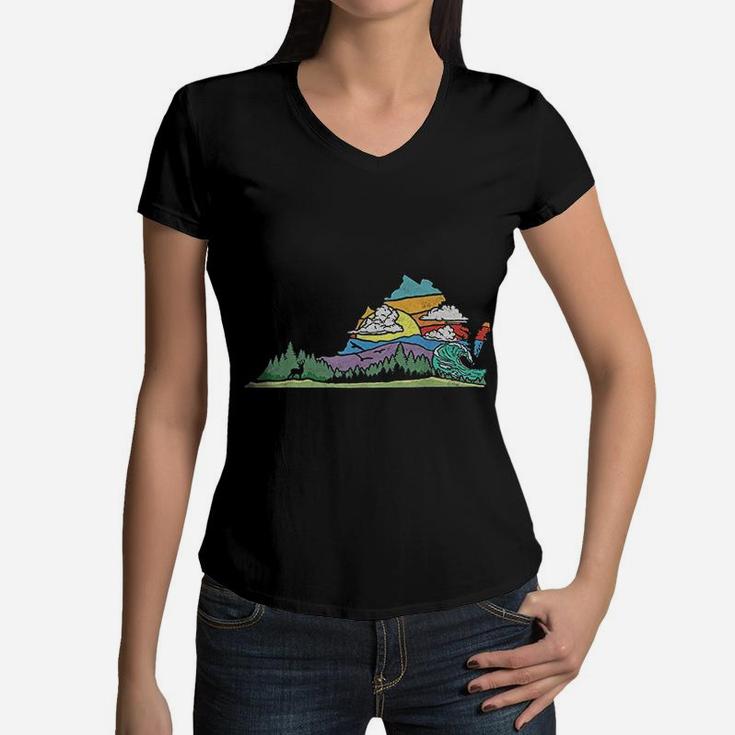Vintage Virginia Outdoors And Nature Lover Retro 80s Women V-Neck T-Shirt