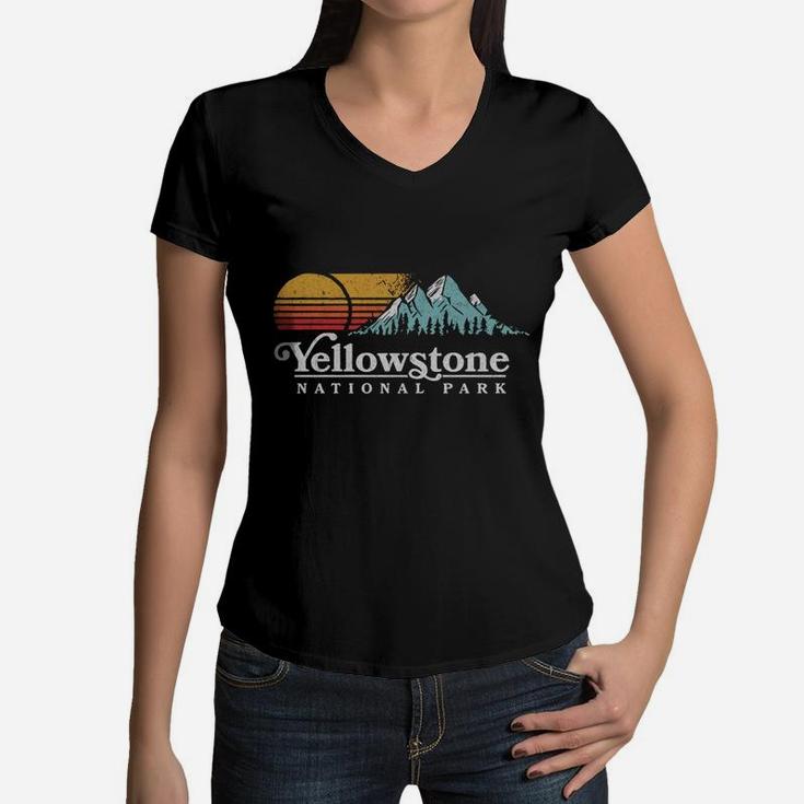 Vintage Yellowstone National Park Retro T-shirt Women V-Neck T-Shirt