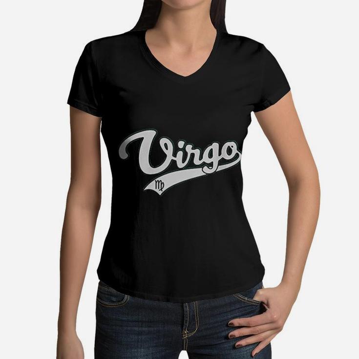 Virgo September Birthday Astrology Vintage Baseball Script Women V-Neck T-Shirt