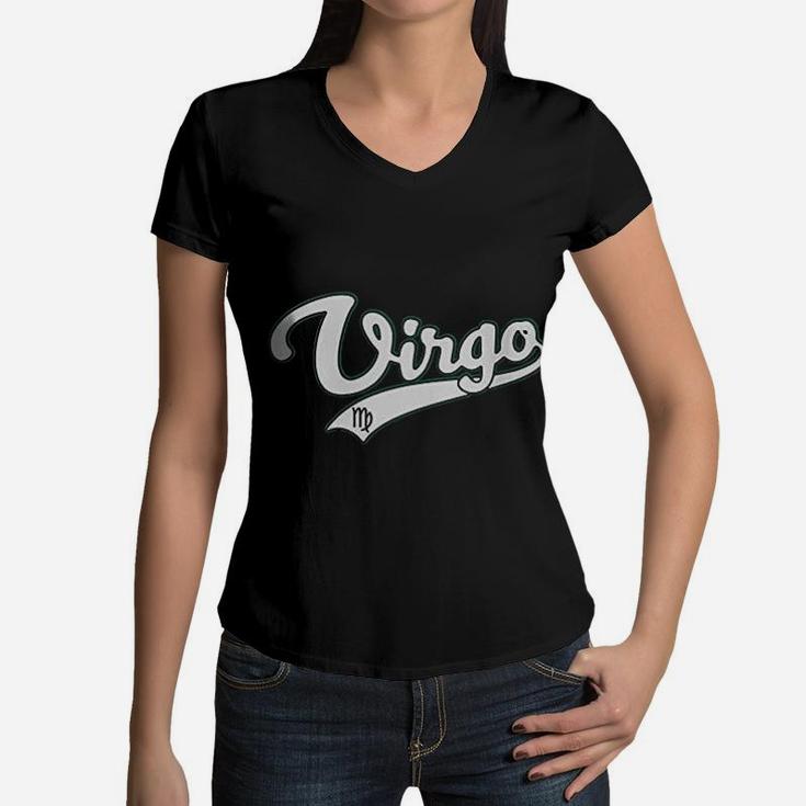 Virgo September Birthday Astrology Vintage Baseball Women V-Neck T-Shirt