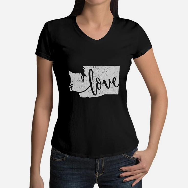 Washington Home Love Vintage State Map Women V-Neck T-Shirt