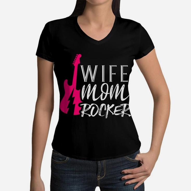 Wife Mom Rocker Amazing All Around Mother Mommy Women V-Neck T-Shirt