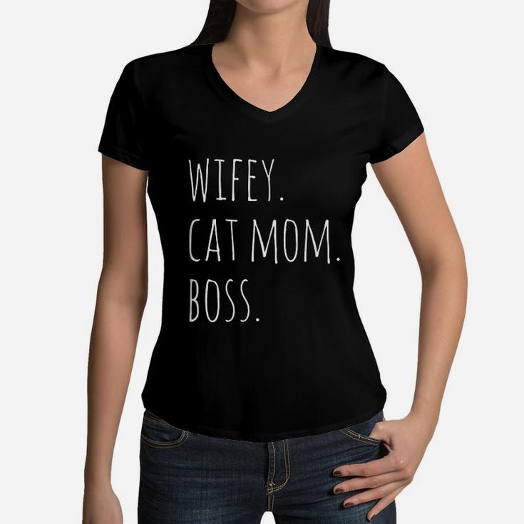 Wifey Cat Mom Boss Women V-Neck T-Shirt
