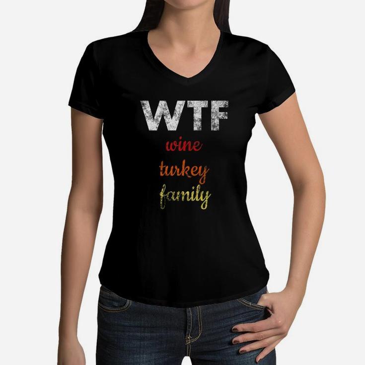 Wine Turkey Family Premium Funny Thanksgiving Family Women V-Neck T-Shirt