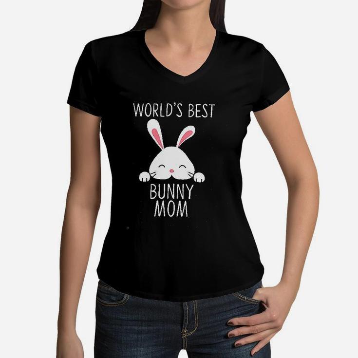 Women Cute Bunny Worlds Best Bunny Mom Women V-Neck T-Shirt