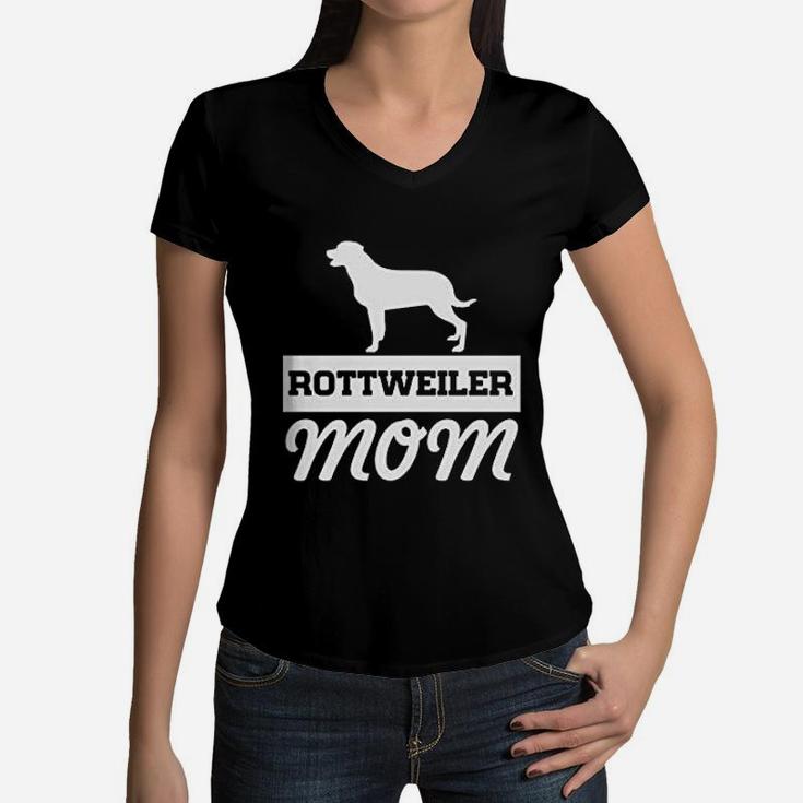 Women Rottweiler Mom Graphic Women V-Neck T-Shirt