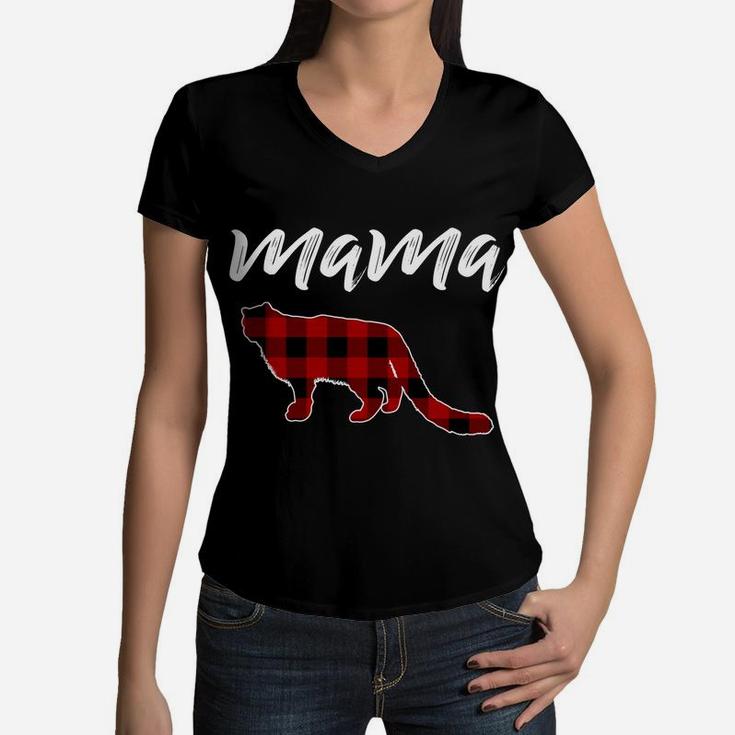 Womens Mama Snow Leopard Mama Snow Leopard Plaid Women V-Neck T-Shirt