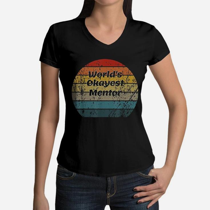 World Okayest Mentor Vintage Sunset Women V-Neck T-Shirt