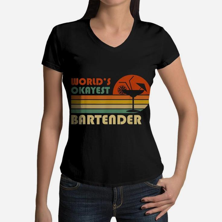 Worlds Okayest Bartender Vintage Women V-Neck T-Shirt