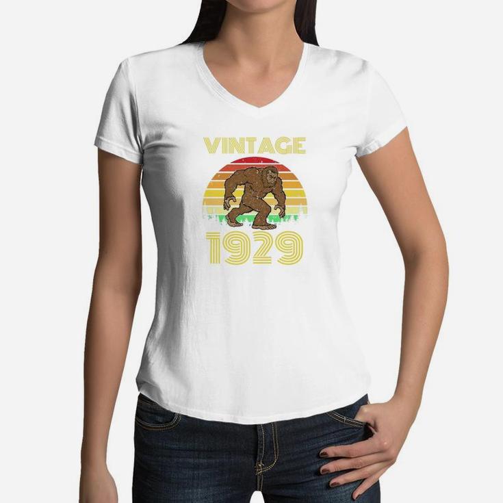 1929 93rd Birthday Vintage Bigfoot 93 Years Old Gift  Women V-Neck T-Shirt