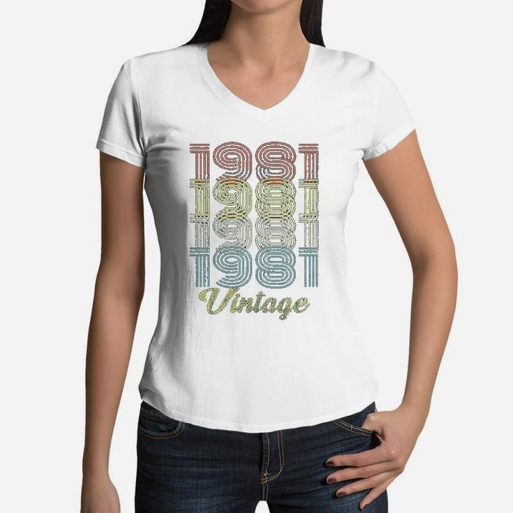 Birthday Gift Retro Birthday 1981 Vintage   Women V-Neck T-Shirt