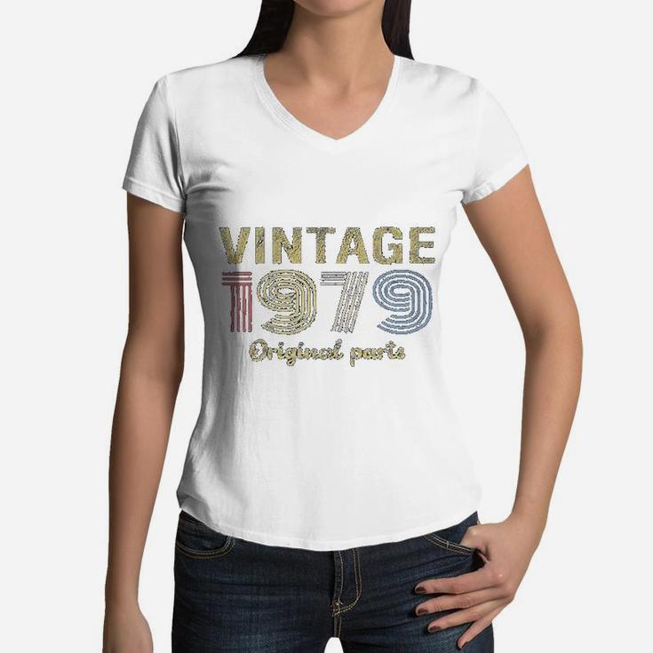 42nd Birthday Gift Retro Birthday Vintage 1979 Original Parts Women V-Neck T-Shirt