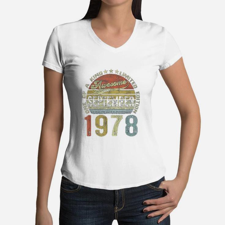 44 Years Old Gifts Vintage September 1978 44th Birthday Gift  Women V-Neck T-Shirt