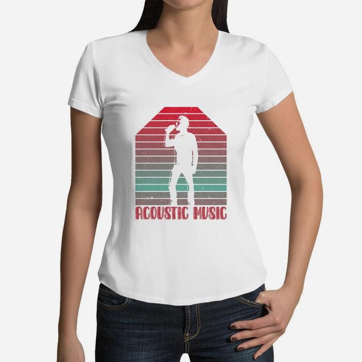 Acoustic Music Singer Retro Vintage Idea For Music Lovers Women V-Neck T-Shirt