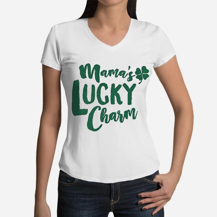 Baby Mamas Lucky Charm Funny Irish Shamrock Saint Patricks Day Women V-Neck T-Shirt