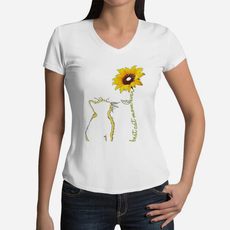 Best Cat Mom Ever Sunflower Mothers Day Gifts For Cat Lover Women V-Neck T-Shirt