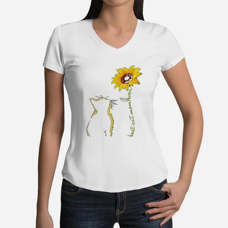 Best Cat Mom Ever Sunflower Mothers Day Gifts Women V-Neck T-Shirt