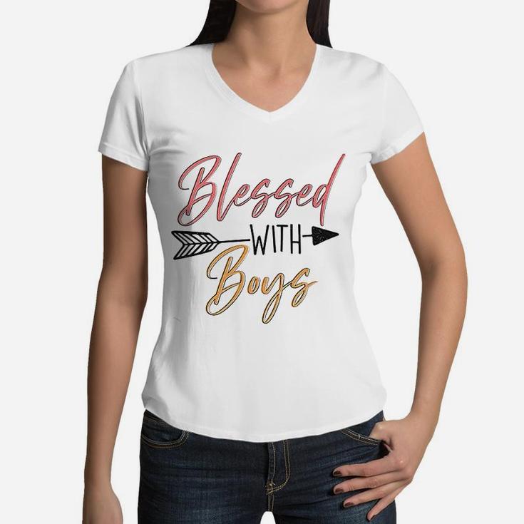 Blessed With Boys  Mom Of Boys Women V-Neck T-Shirt