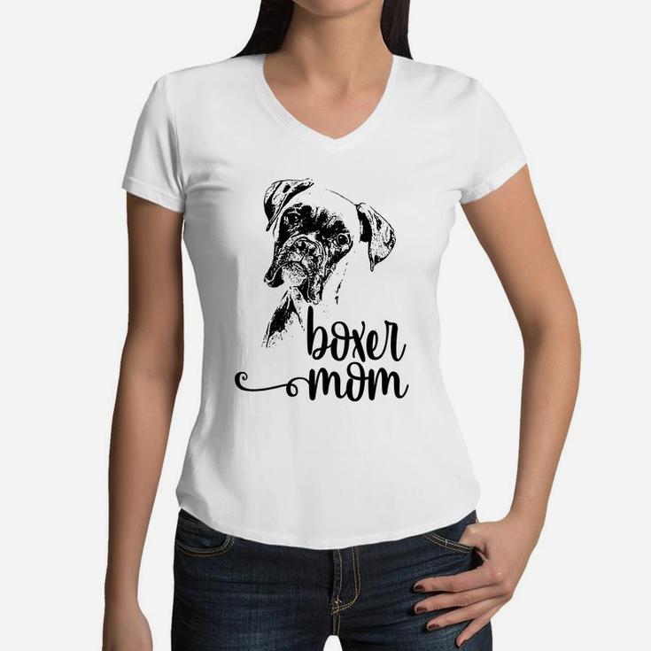 Boxer Mom Dog Face Dog Lovers Boxer Mom Gif Women V-Neck T-Shirt