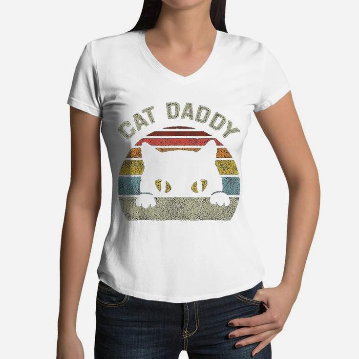 Cat Daddy Men Vintage Retro Black Cats Dad Fathers Day Gift Women V-Neck T-Shirt