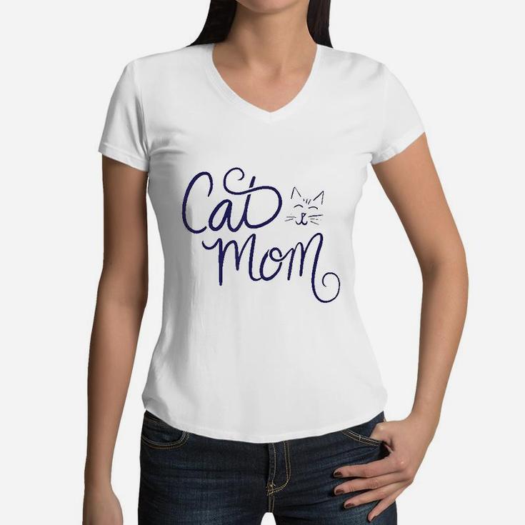 Cat Mom Art Crazy Cat Lady Gifts Fun Women V-Neck T-Shirt