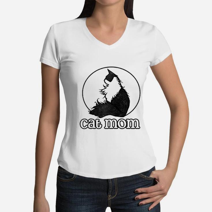 Cat Mom I Love My Tuxedo Cat Women V-Neck T-Shirt