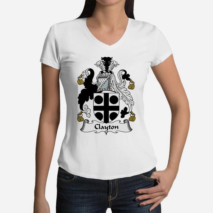 Clayton Family Crest / Coat Of Arms British Family Crests Women V-Neck T-Shirt