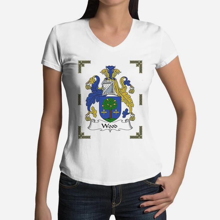 Coat Of Arms Wood Family Crest Women V-Neck T-Shirt