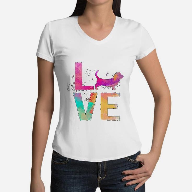 Colorful Basset Hound Dog Mom Gifts Basset Hound Women V-Neck T-Shirt