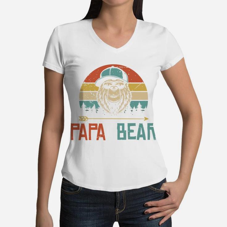 Cool Papa Bear Vintage Gift Idea For Fathers Day Women V-Neck T-Shirt
