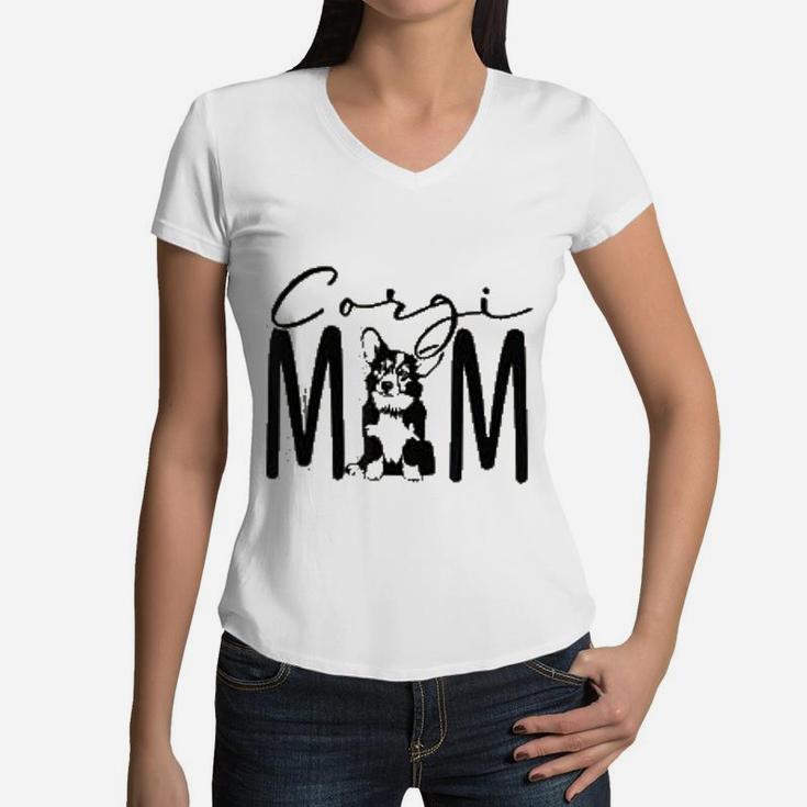 Corgi Mom Puppy Cute Fun Dog Mom Love Gifts For Corgi Mom Women V-Neck T-Shirt