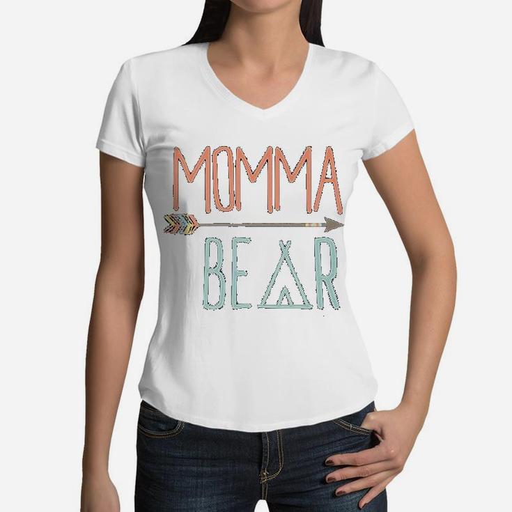 Cute Momma Bear Mom Women V-Neck T-Shirt