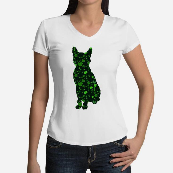 Cute Shamrock Lykoi Mom Dad Gift St Patricks Day Awesome Cat Lovers Gift Women V-Neck T-Shirt