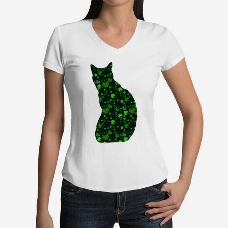 Cute Shamrock Manx Mom Dad Gift St Patricks Day Awesome Cat Lovers Gift Women V-Neck T-Shirt