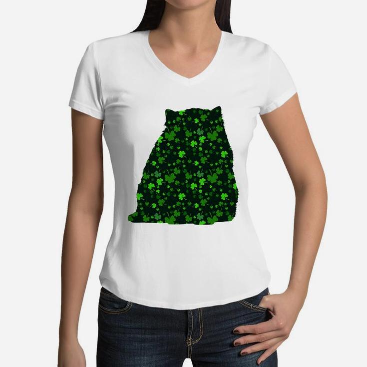Cute Shamrock Persian Mom Dad Gift St Patricks Day Awesome Cat Lovers Gift Women V-Neck T-Shirt