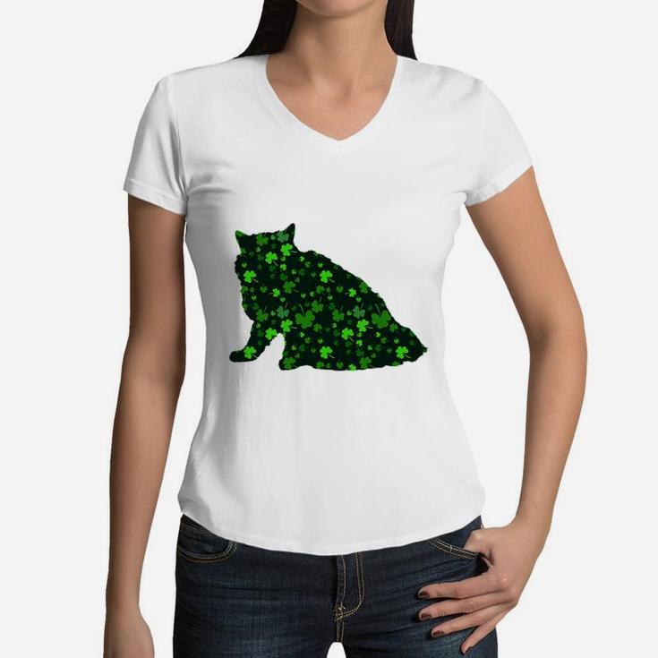 Cute Shamrock Selkirk Rex Mom Dad Gift St Patricks Day Awesome Cat Lovers Gift Women V-Neck T-Shirt